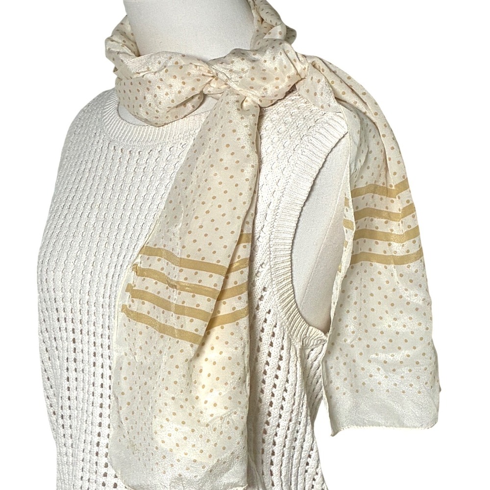 Echo Polka Dot Stripe Oblong Scarf Cream Gold 13x55 One Size